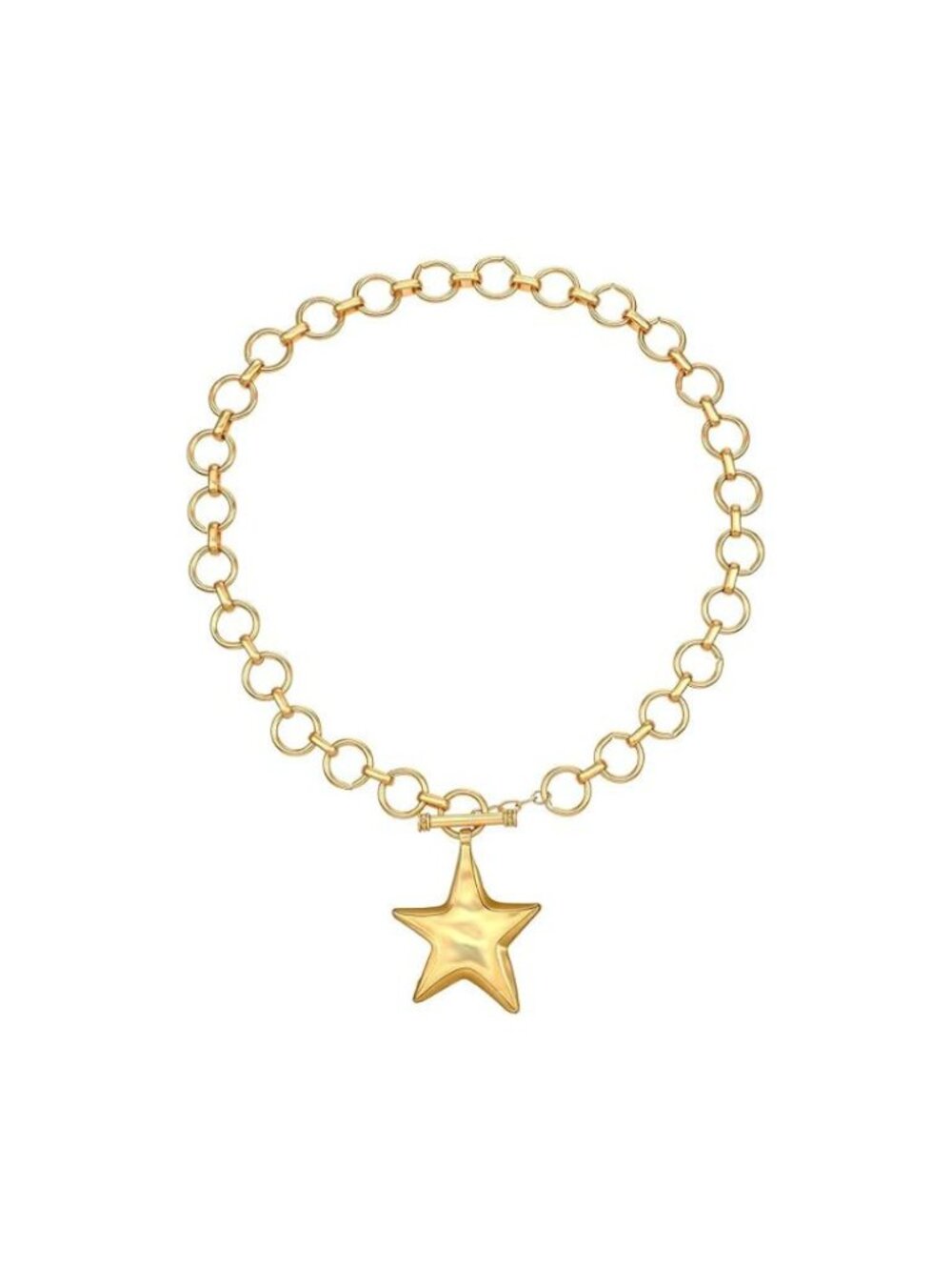 Chunky Gold Star Necklace | Hammered Statement Star Pendant Thick Chain Vintage